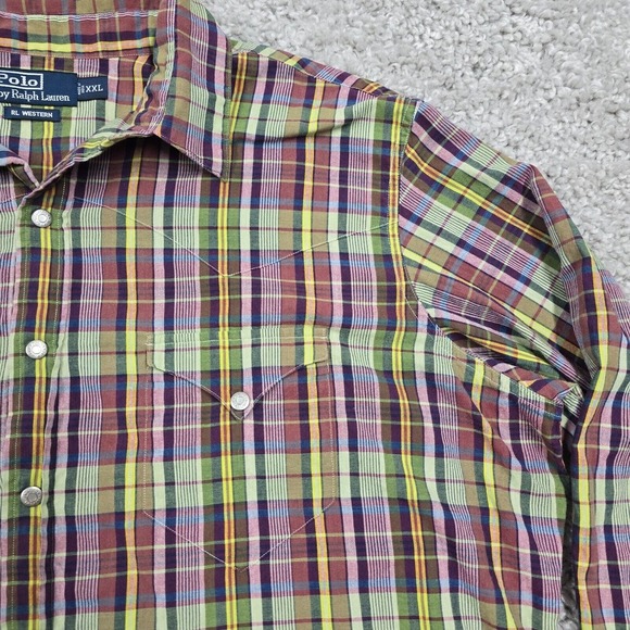 Vintage Polo Ralph Lauren Shirt Mens XXL Plaid RL Western Pearl Snap Cowboy - Picture 4 of 12